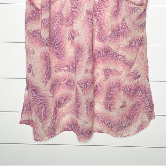 Show Me Your Mumu Feather Print Sheer V-Neck Tank Top Pink Size Large - Picture 6 of 8